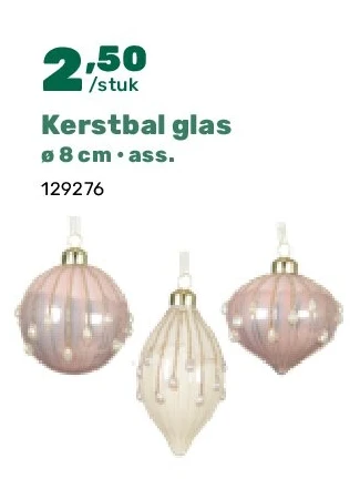 Kerstbal glas ø 8 cm • ass.