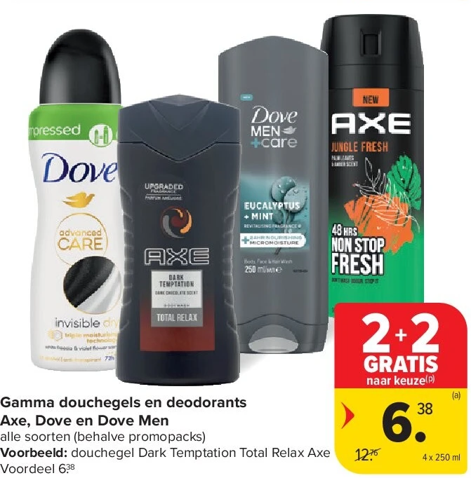 Gamma douchegels en deodorants Axe, Dove en Dove Men