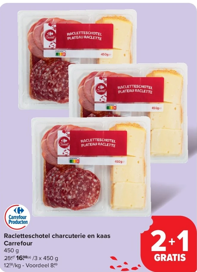 Racletteschotel charcuterie en kaas Carrefour
