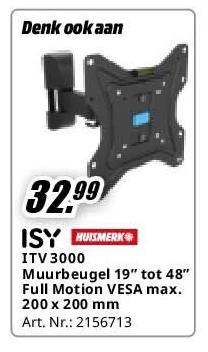 ITV 3000 Muurbeugel 19” tot 48” Full Motion VESA max. 200 x 200 mm