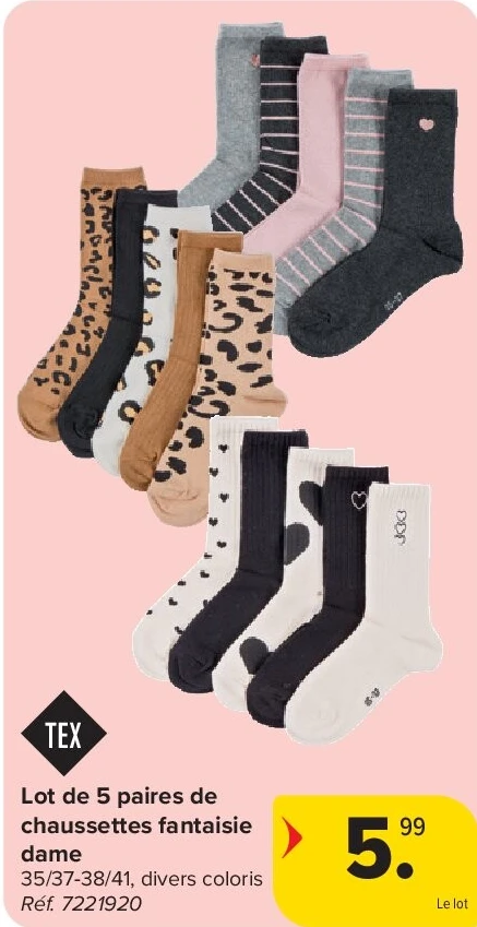 Lot de 5 paires de chaussettes fantaisie dame