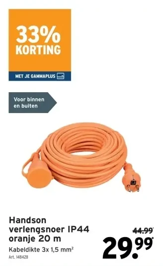 Handson verlengsnoer IP44 oranje 20 m