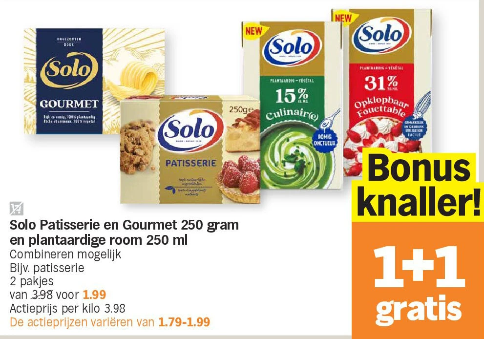 Solo Patisserie en Gourmet 250 gram en plantaardige room 250 ml
