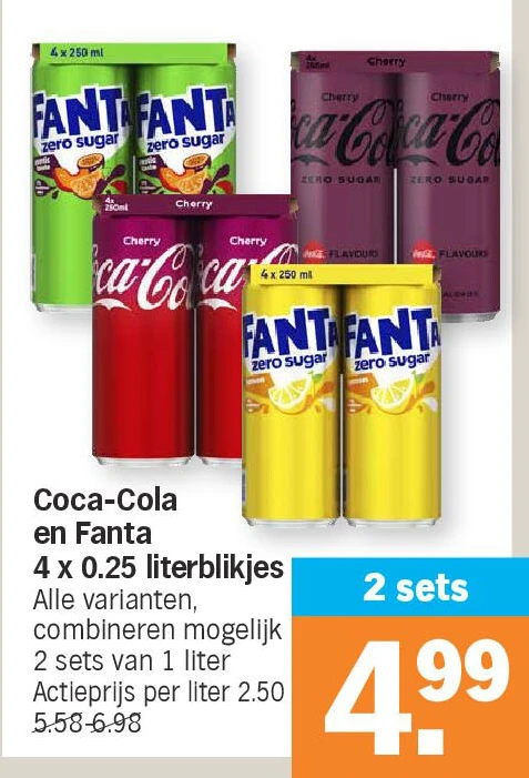 Coca-Cola en Fanta 4 x 0.25 literblikjes