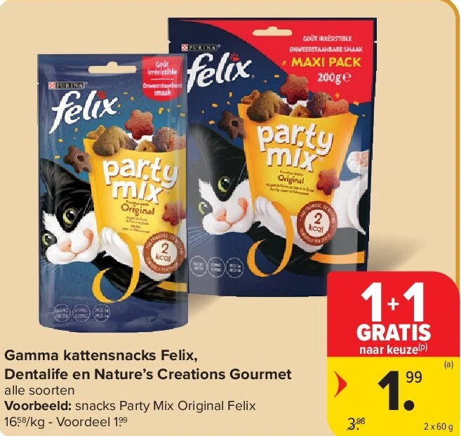 Gamma kattensnacks Felix, Dentalife en Nature’s Creations Gourmet