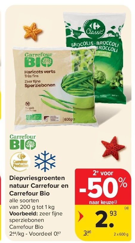 Diepvriesgroenten natuur Carrefour en Carrefour Bio