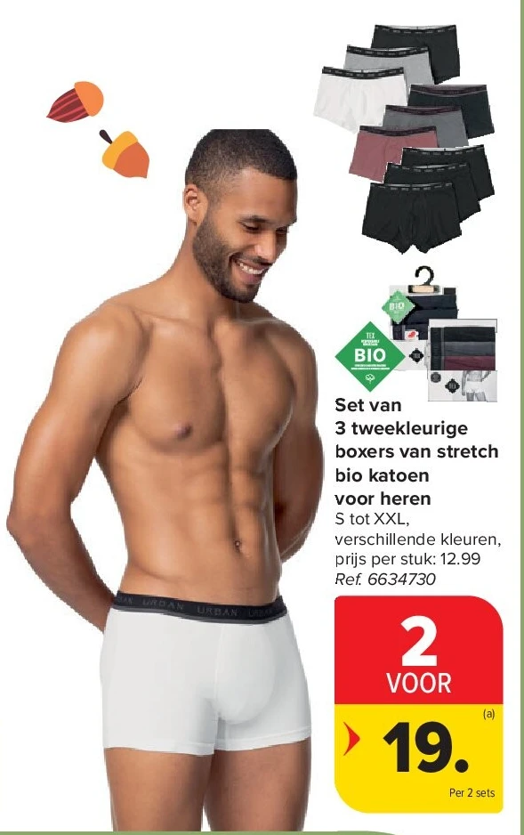 Set van 3 tweekleurige boxers van stretch bio katoen voor heren