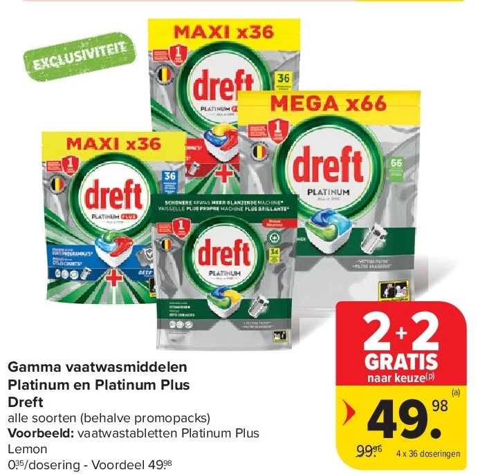 Gamma vaatwasmiddelen Platinum en Platinum Plus Dreft