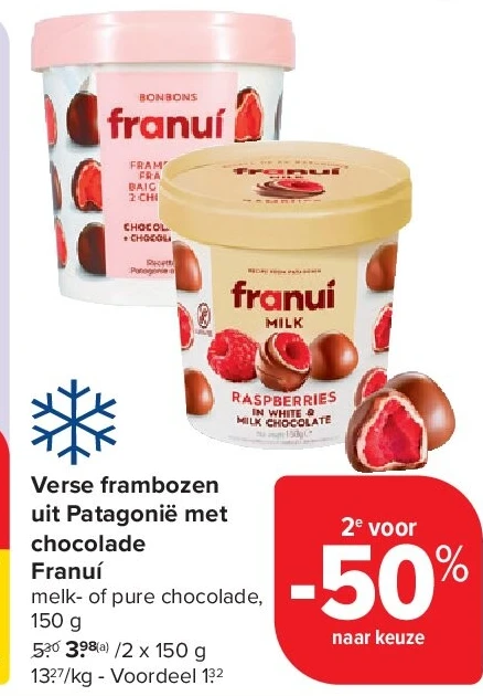 Verse frambozen uit Patagonië met chocolade Franuí