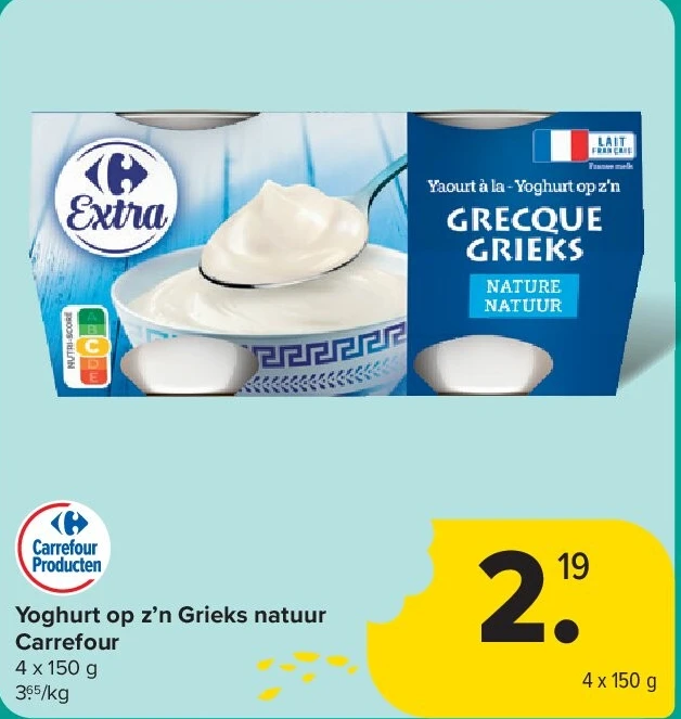 Yoghurt op z’n Grieks natuur Carrefour