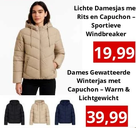 Dames Gewatteerde Winterjas met Capuchon – Warm & Lichtgewicht