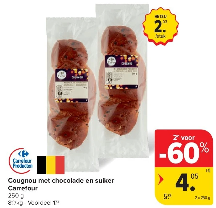 Cougnou met chocolade en suiker Carrefour