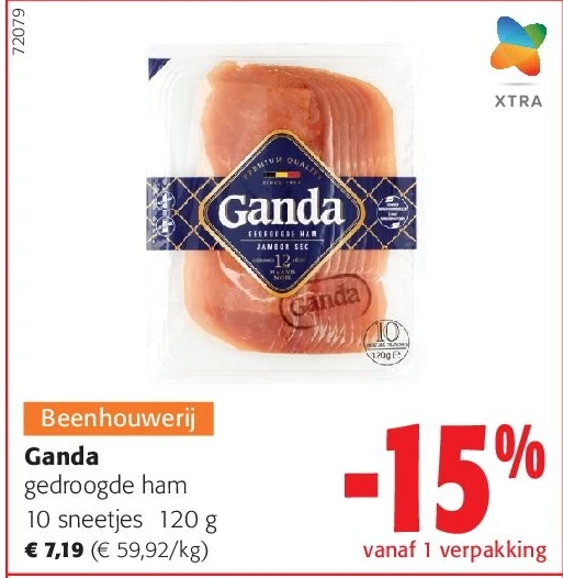 Ganda gedroogde ham 10 sneetjes 120 g