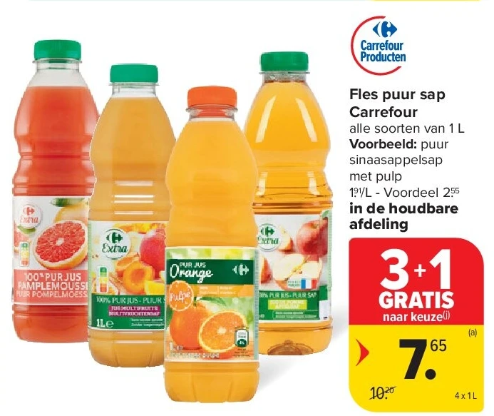 Fles puur sap Carrefour