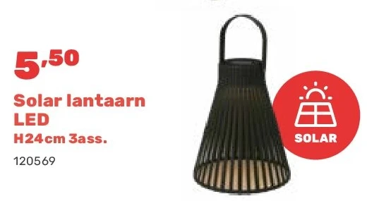 Solar lantaarn LED H24cm 3ass.