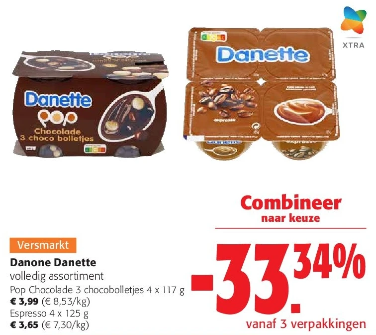 Danone Danette Pop Chocolade 3 chocobolletjes 4 x 117 g