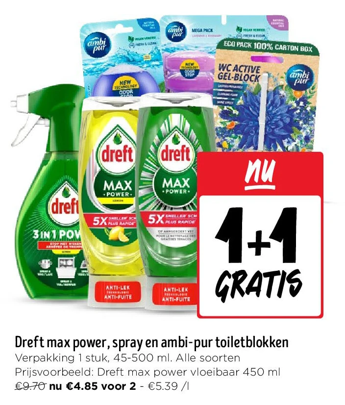 Dreft max power, spray en ambi-pur toiletblokken