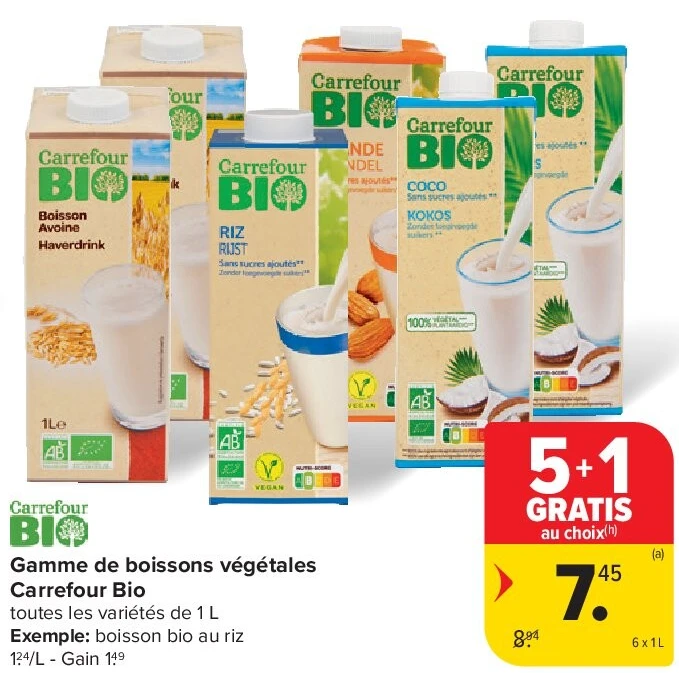 Gamme de boissons végétales Carrefour Bio 6 x 1 L