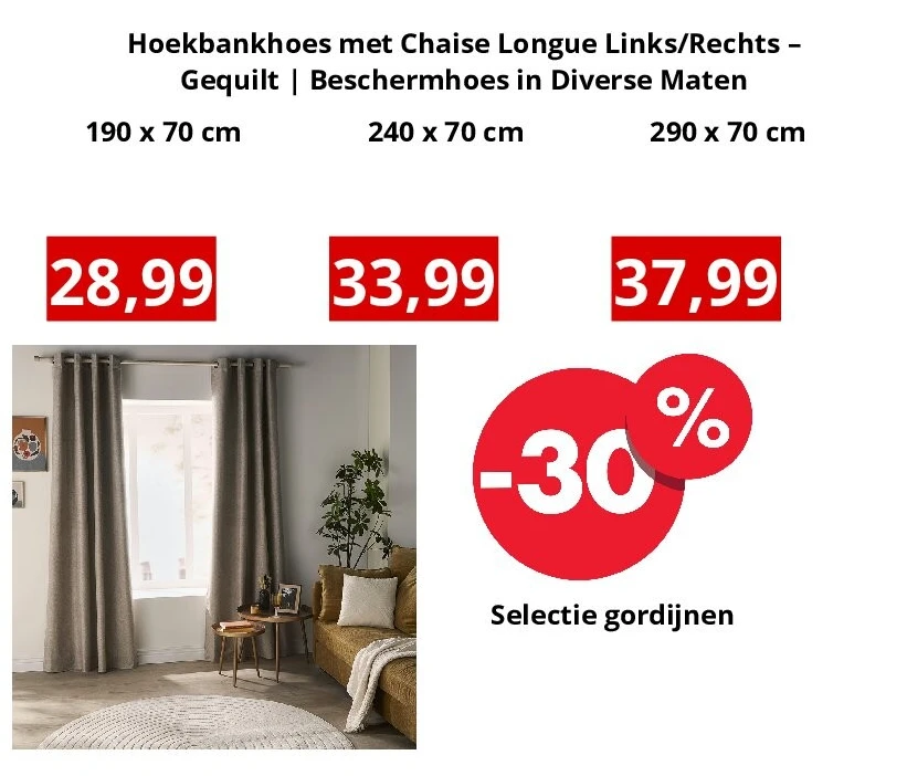 Hoekbankhoes met Chaise Longue Links/Rechts – Gequilt | Beschermhoes in Diverse Maten