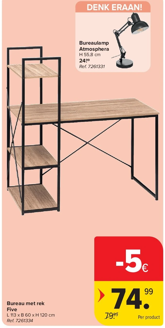 Bureau met rek Five