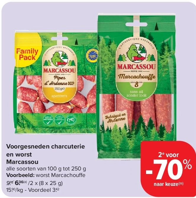Voorgesneden charcuterie en worst Marcassou