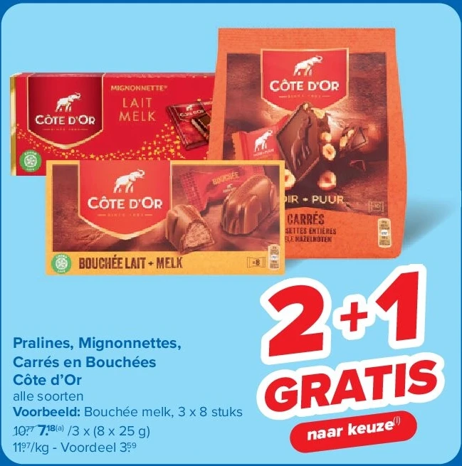 Pralines, Mignonnettes, Carrés en Bouchées Côte d’Or