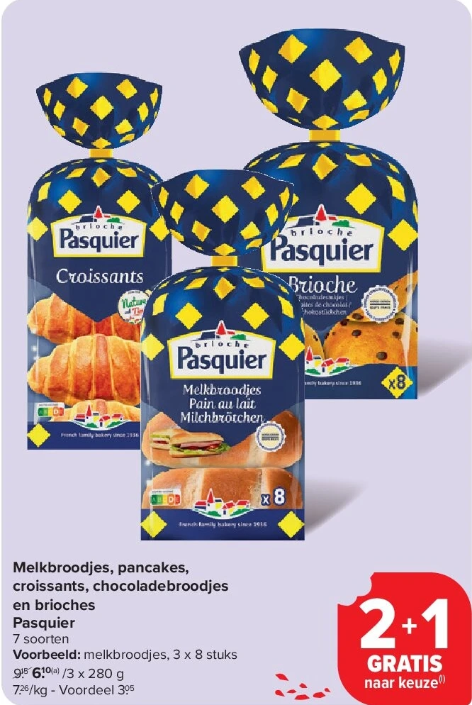 Melkbroodjes, pancakes, croissants, chocoladebroodjes en brioches Pasquier