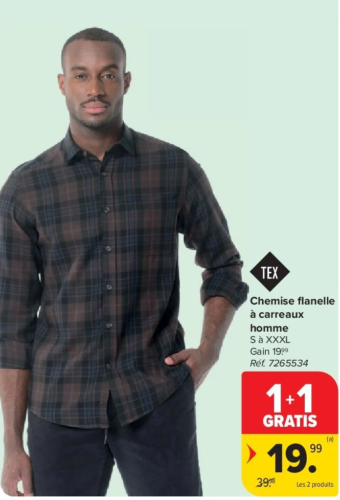 Chemise flanelle à carreaux homme