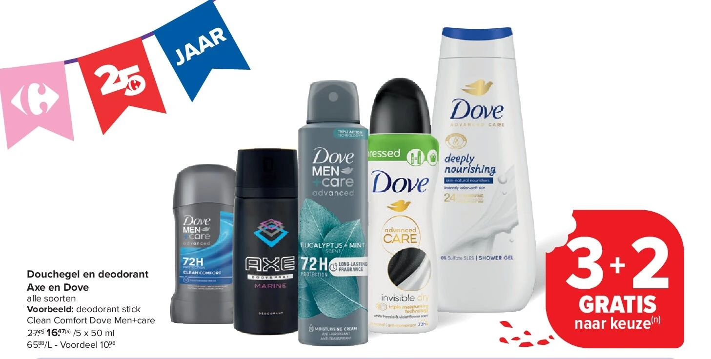 Douchegel en deodorant Axe en Dove