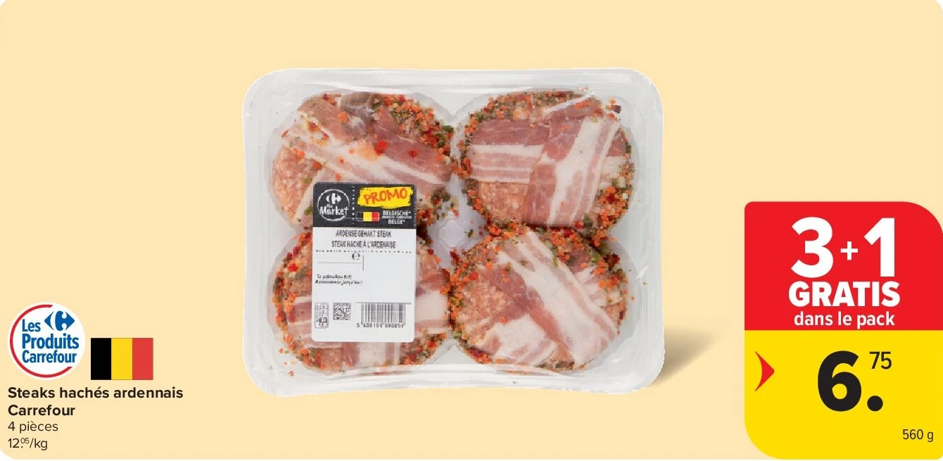 Steaks hachés ardennais Carrefour 4 pièces 560 g