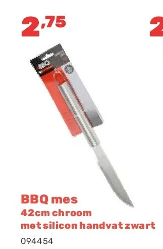 BBQ mes 42cm chroom met silicon handvat zwart