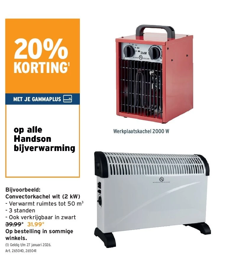 Convectorkachel wit (2 kW)