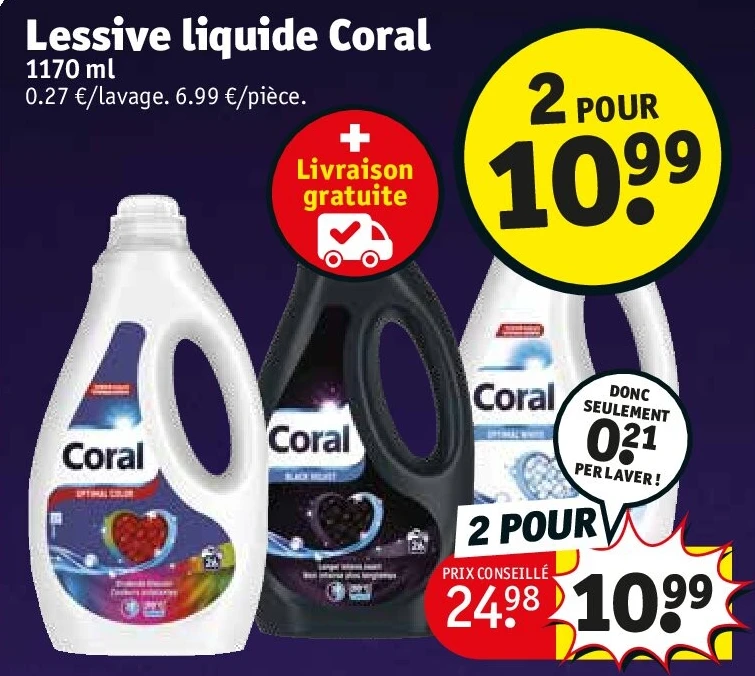Lessive liquide Coral 1170 ml 2 POUR