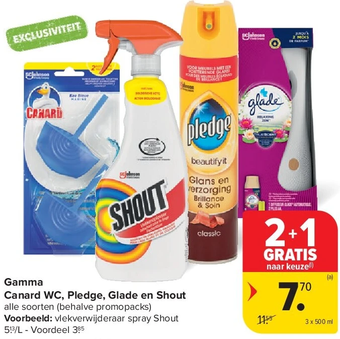 Gamma Canard WC, Pledge, Glade en Shout