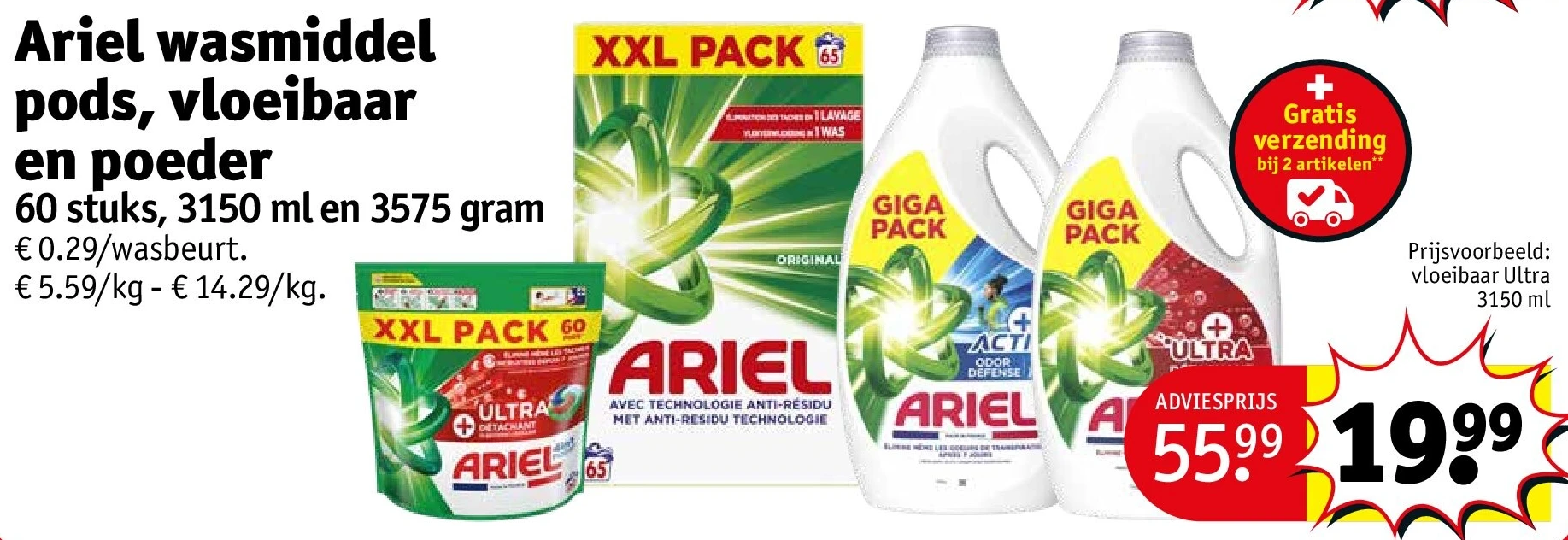 Ariel wasmiddel pods, vloeibaar en poeder