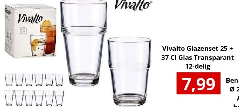 Vivalto Glazenset 25 + 37 Cl Glas Transparant 12-delig