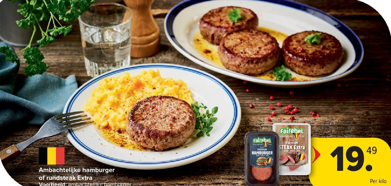 Ambachtelijke hamburger of rundsteak Extra