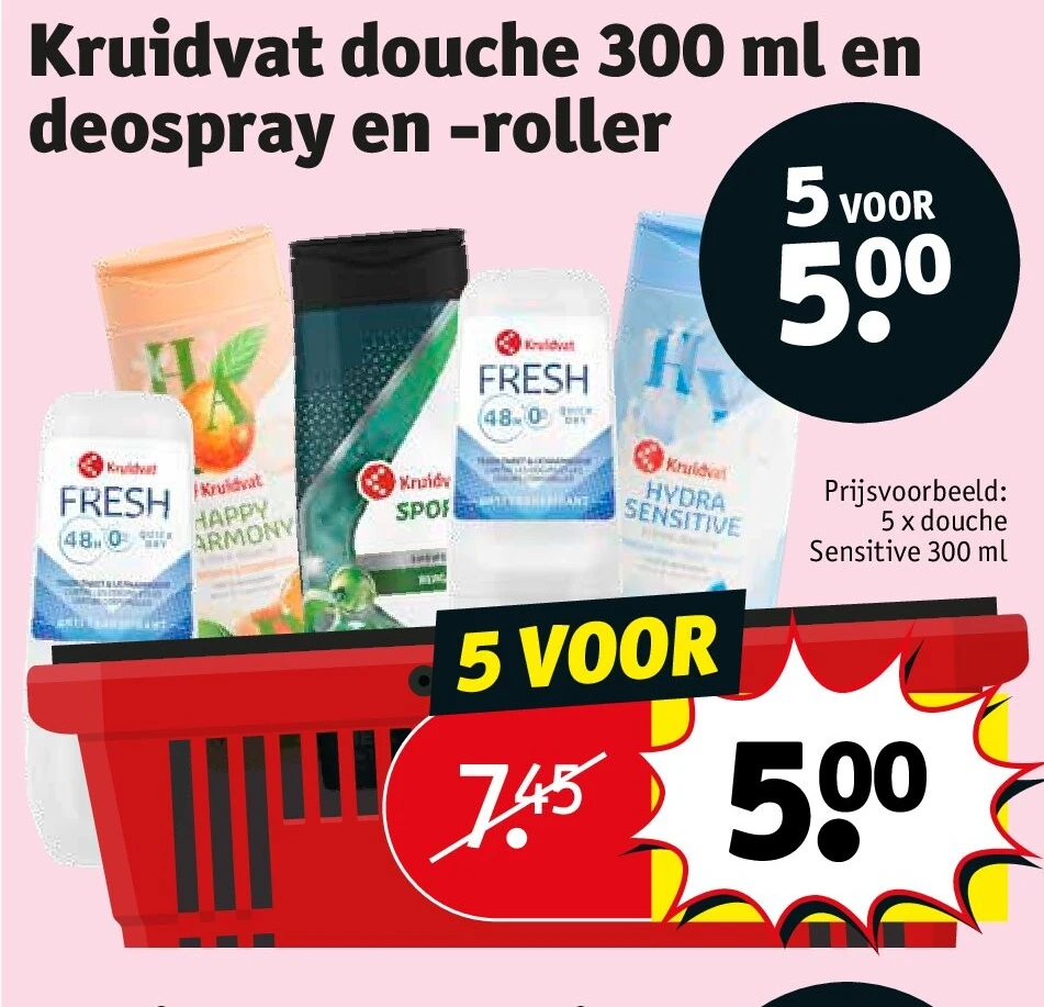 Kruidvat douche 300 ml en deospray en -roller