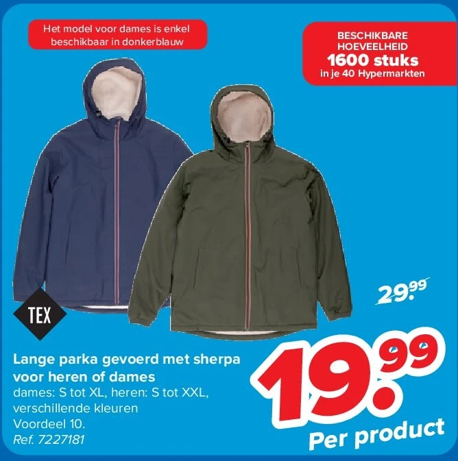 Lange parka gevoerd met sherpa voor heren of dames