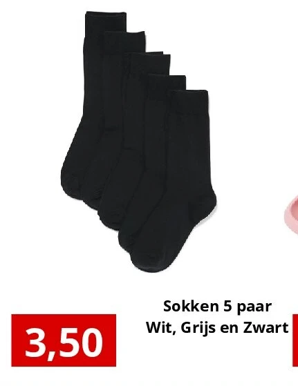 Sokken 5 paar Wit, Grijs en Zwart