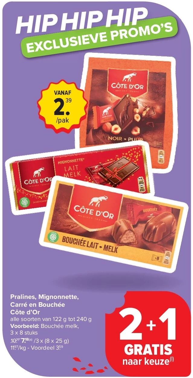 Pralines, Mignonnette, Carré en Bouchée Côte d’Or