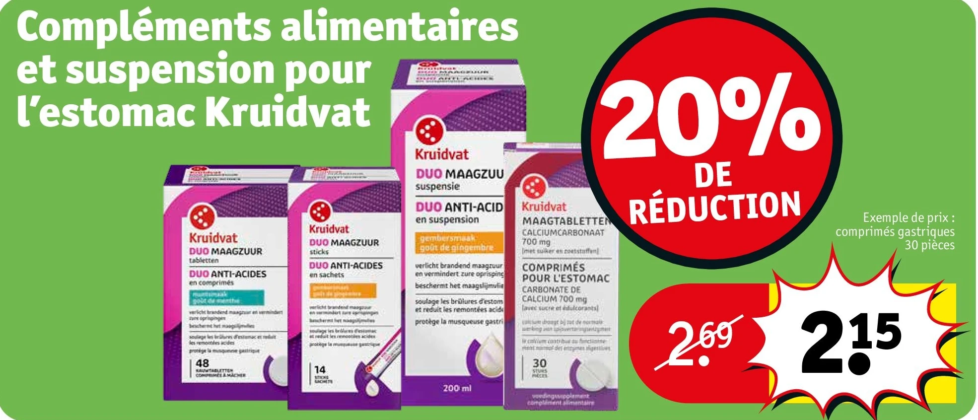 Compléments alimentaires et suspension pour l’estomac Kruidvat