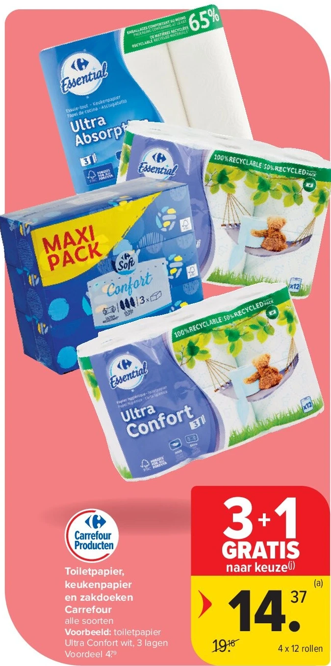 Toiletpapier, keukenpapier en zakdoeken Carrefour