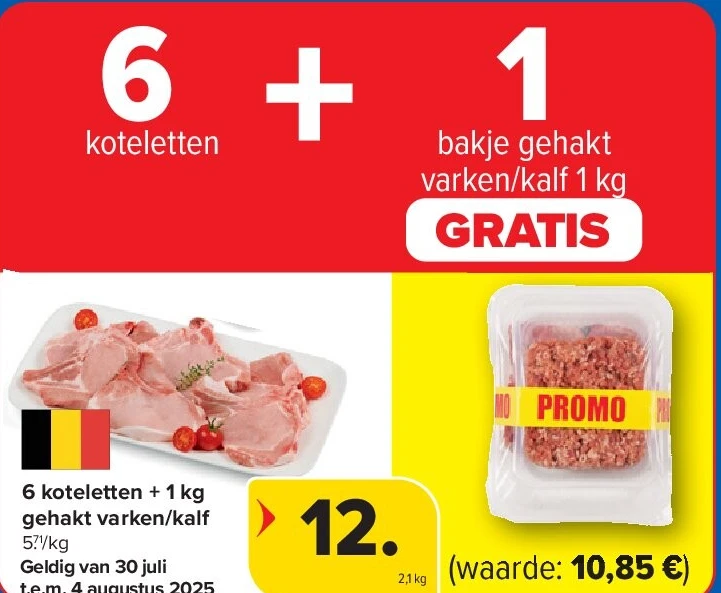 6 koteletten + 1 kg gehakt varken/kalf