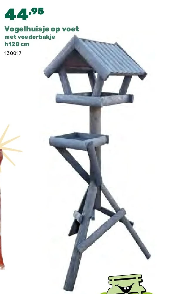 Vogelhuisje op voet met voederbakje h128 cm