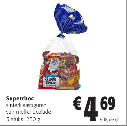 Superchoc sinterklaasfiguren van melkchocolade 5 stuks 250 g