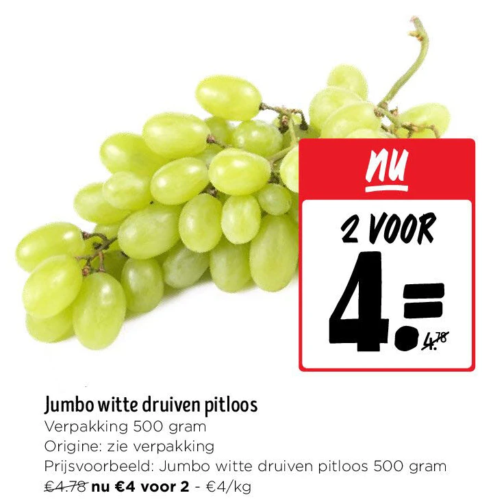 Jumbo witte druiven pitloos