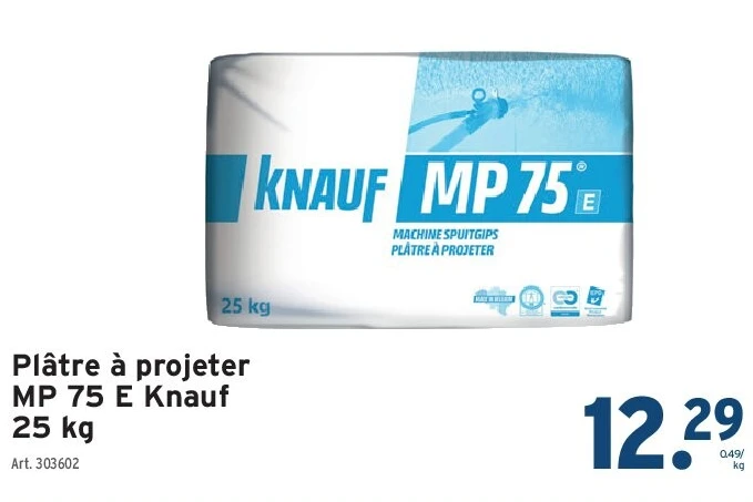 Plâtre à projeter MP 75 E Knauf 25 kg