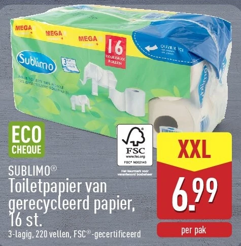 Toiletpapier van gerecycleerd papier, 16st.