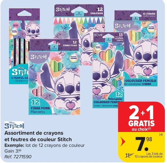 Stitch Assortiment de crayons et feutres de couleur Stitch